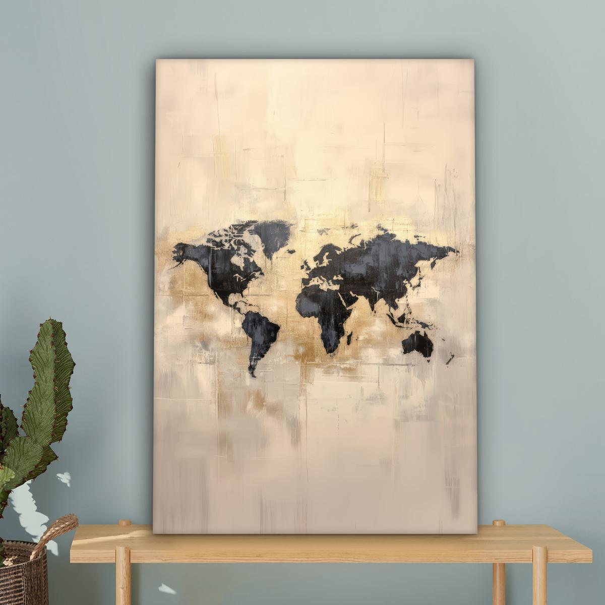 LEINWANDBILD Weltkarte - Gold - Schwarz - Abstrakt Wanddeko 40x60 cm - Kupferfarben, Textil (40/60cm) - MuchoWow