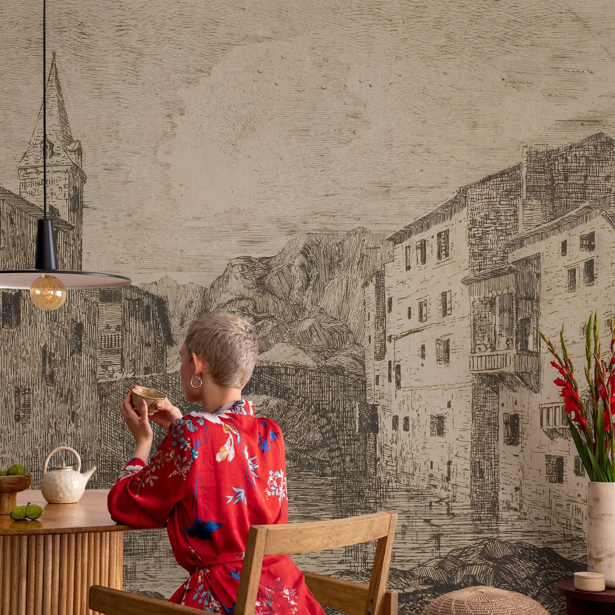 FOTOTAPETE 104x70 cm - Stadtpanorama - Blau, Textil (104/70cm) - Wallfluent