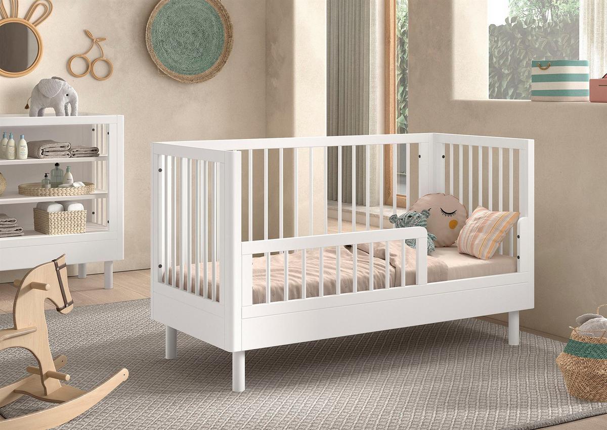 BABYBETT 70x140 Keeley Buche Weiß Holz Umbaubar Komfort Stabil - Weiß, Holz (70/140cm) - 58aufmkessel