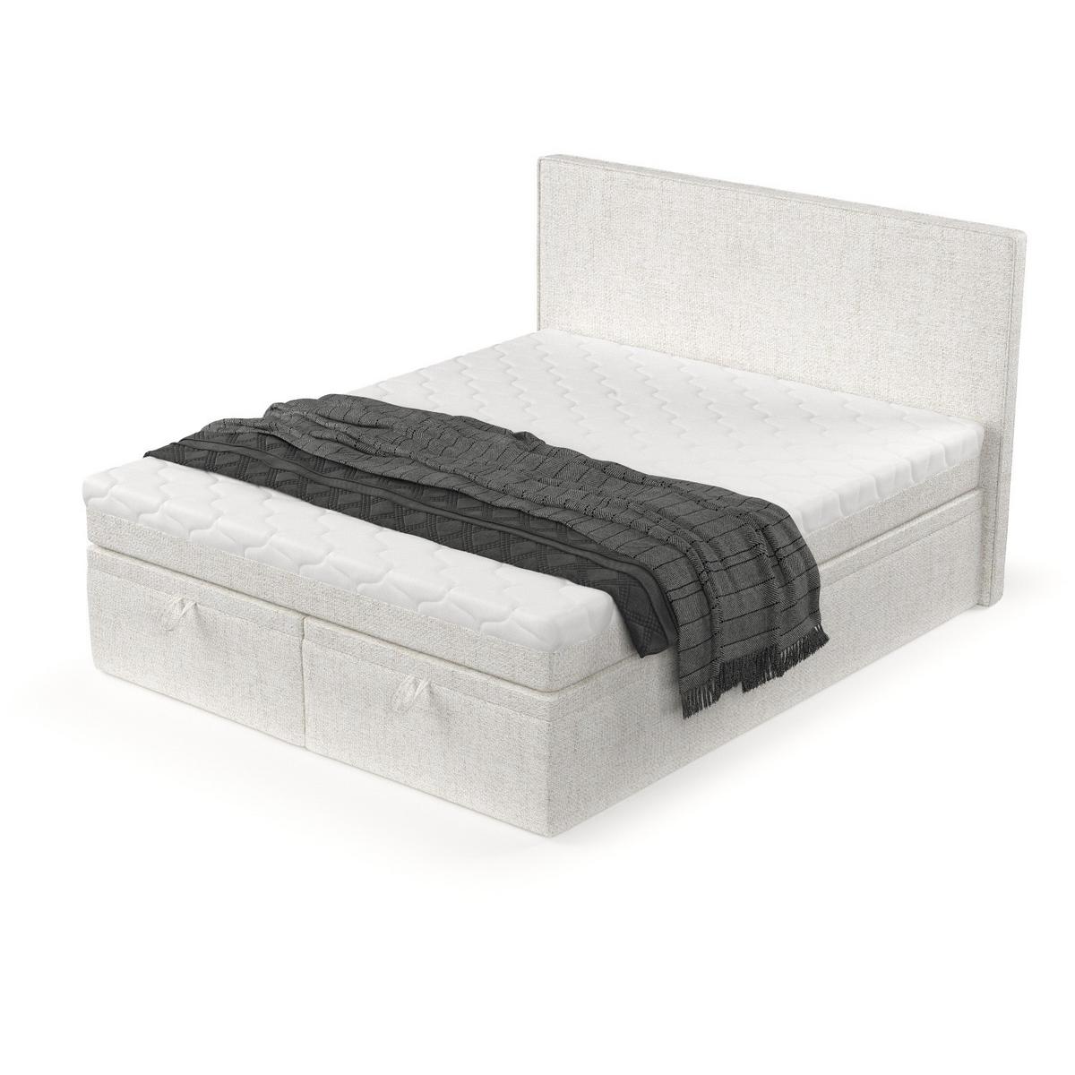 BOXBETT Zalla 140/200 cm Creme im Neve Stoff - Creme/Schwarz, Holz/Holzwerkstoff (140/200cm) - AltaBeds