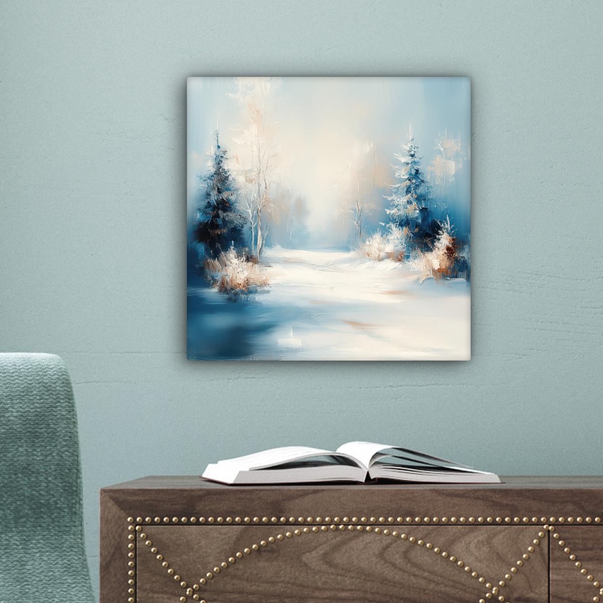 LEINWANDBILD Wald - Winter - Natur - Abstrakt - Schnee Deko Wohnzimmer 20x20 cm - Weiß, Textil (20/20cm) - MuchoWow