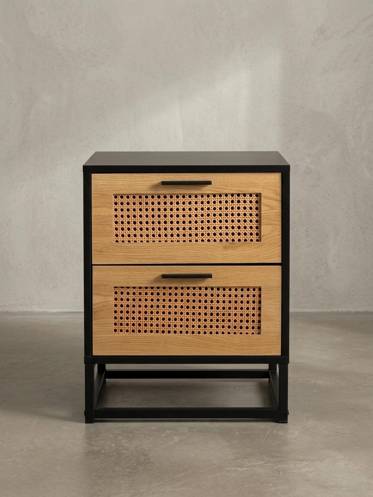 NACHTTISCH – Schwarz/Wiener Geflecht, 45x45x56 cm, Schubladen, zeitlos - Schwarz, Holzwerkstoff/Metall (45/55/45cm) - KADIMA DESIGN