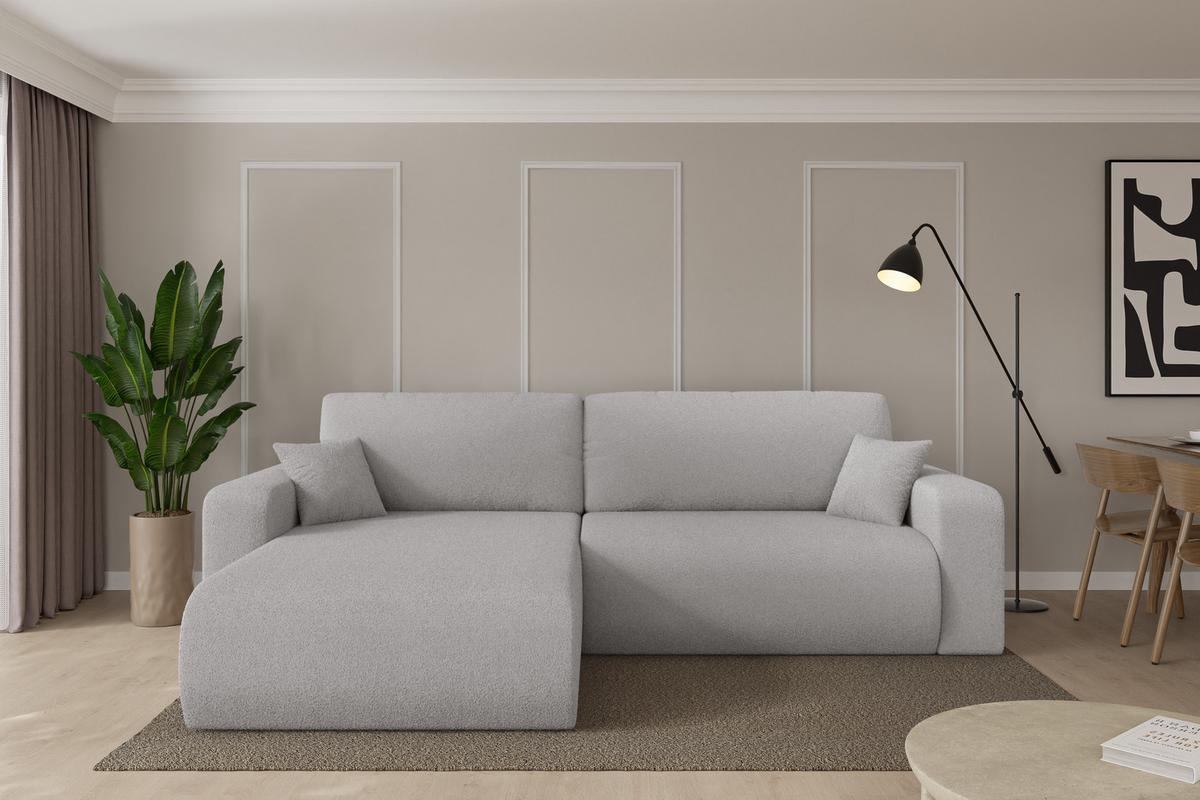 ECKSOFA mit Schlaffunktion Ottomane Links BERY-L 276x193x88 Hellgrau Bouclé - Silberfarben/Hellgrau, Holzwerkstoff/Kunststoff (276/193cm) - ALTDECOR