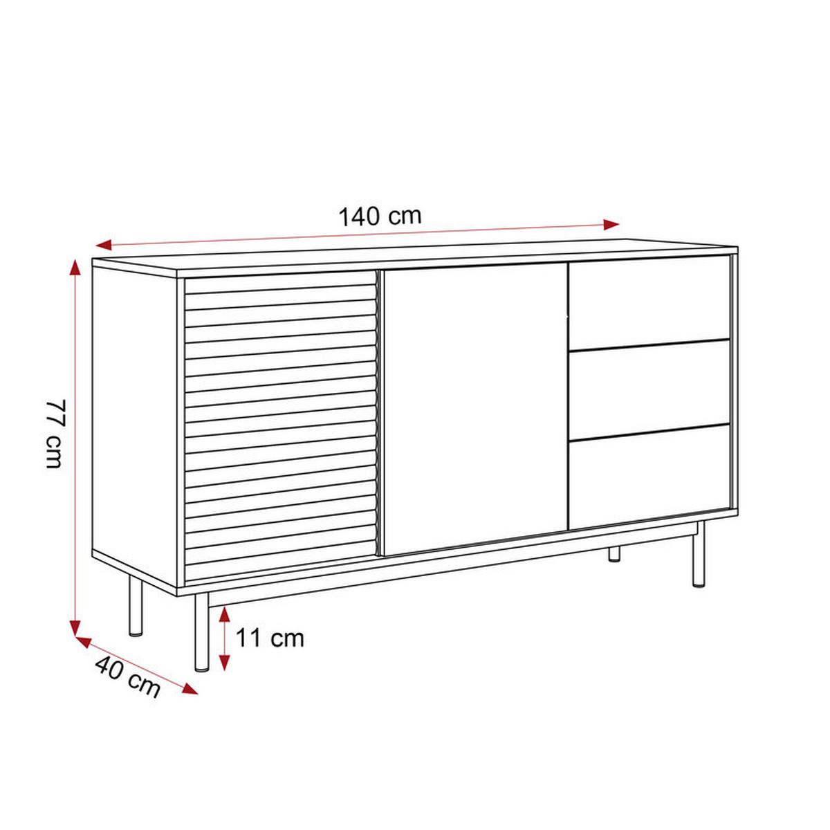 KOMMODE LUSSO 140 cm, 3 Schublade(n) Eiche / Kaschmir - Eichefarben, Holzwerkstoff/Metall (140/77/40cm) - Idohome