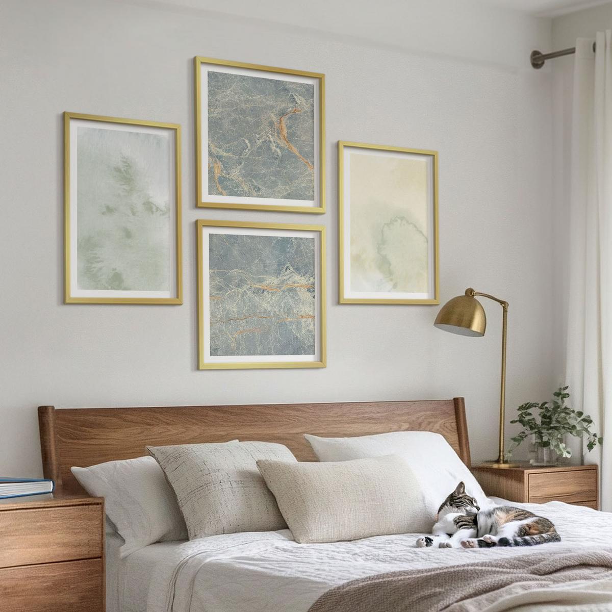 BILDER SET 4er Set - 50x50 cm & 40x60 cm Goldrahmen - Pastellfarben auf Aquarellleinwand - Goldfarben, Kunststoff (50/50cm) - TULUP