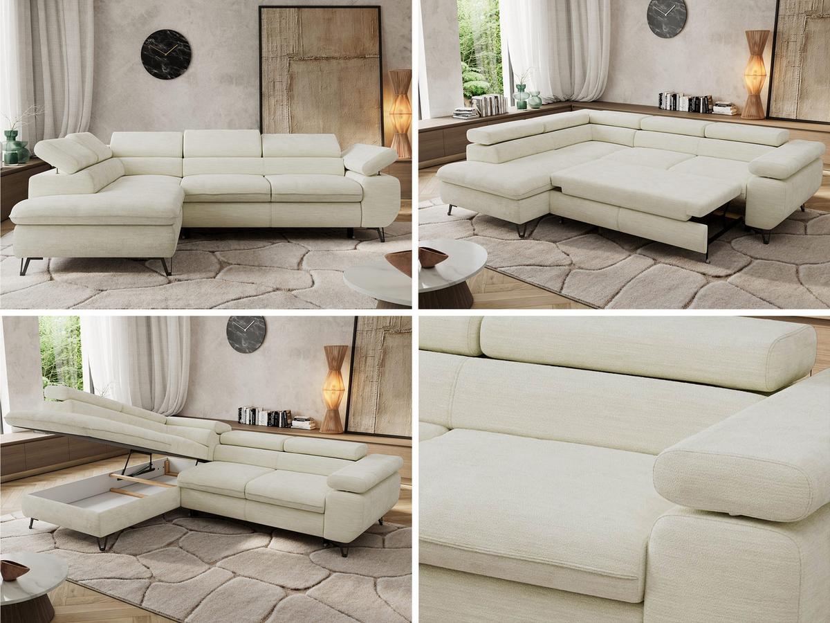 ECKSOFA PABLO L Creme Schenille glatt - Links Seite - Creme/Schwarz, Textil/Metall (208/273cm) - MKS