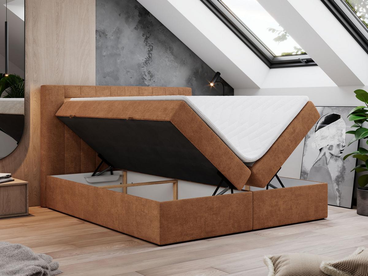 BOXBETT GOLD-5 LED 140/200 Orange Struktur - H3 - Orange, Holz/Textil (140/200cm) - MKS