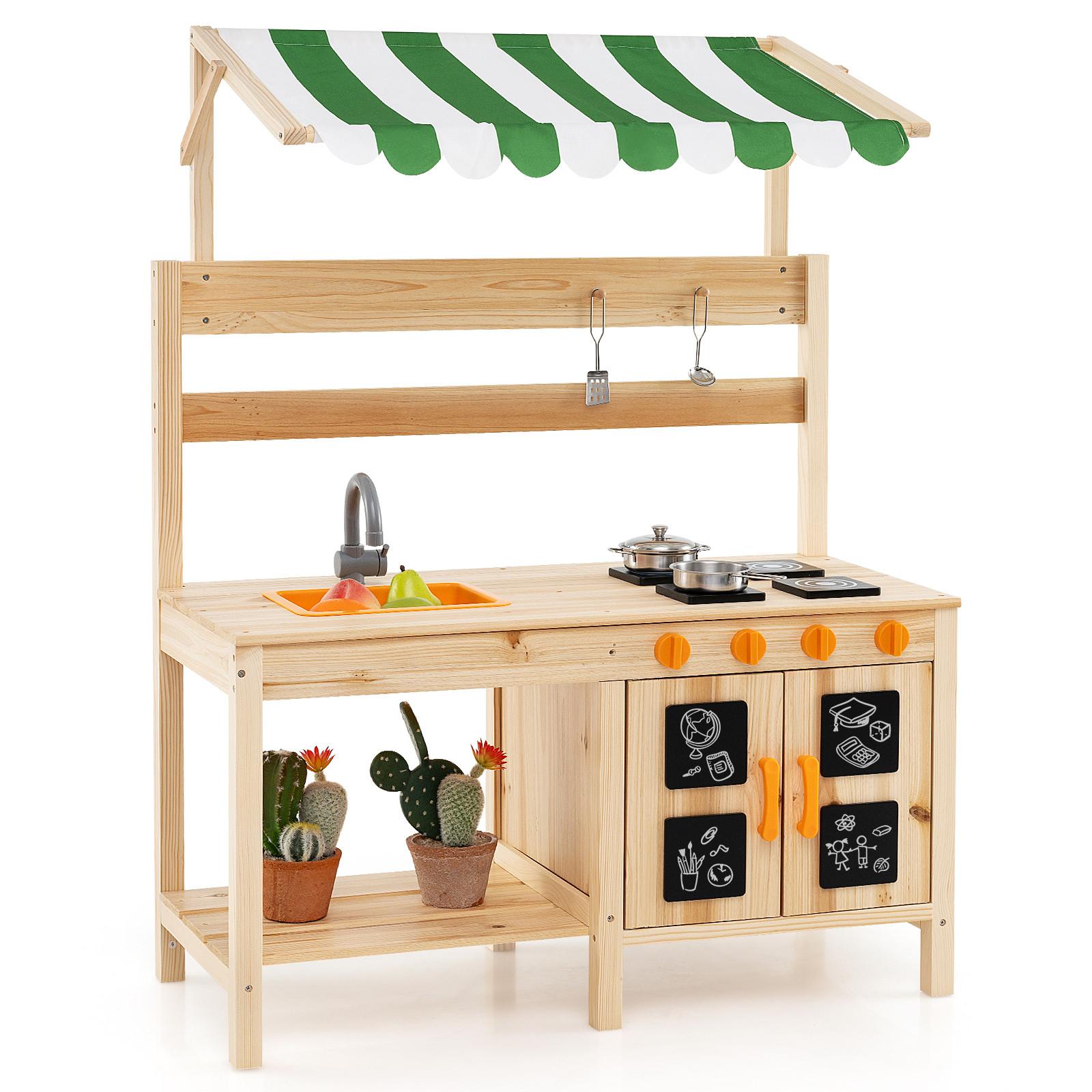 KINDERKÜCHE Outdoor Natur - Naturfarben, Holz (39/88/117cm) - COSTWAY