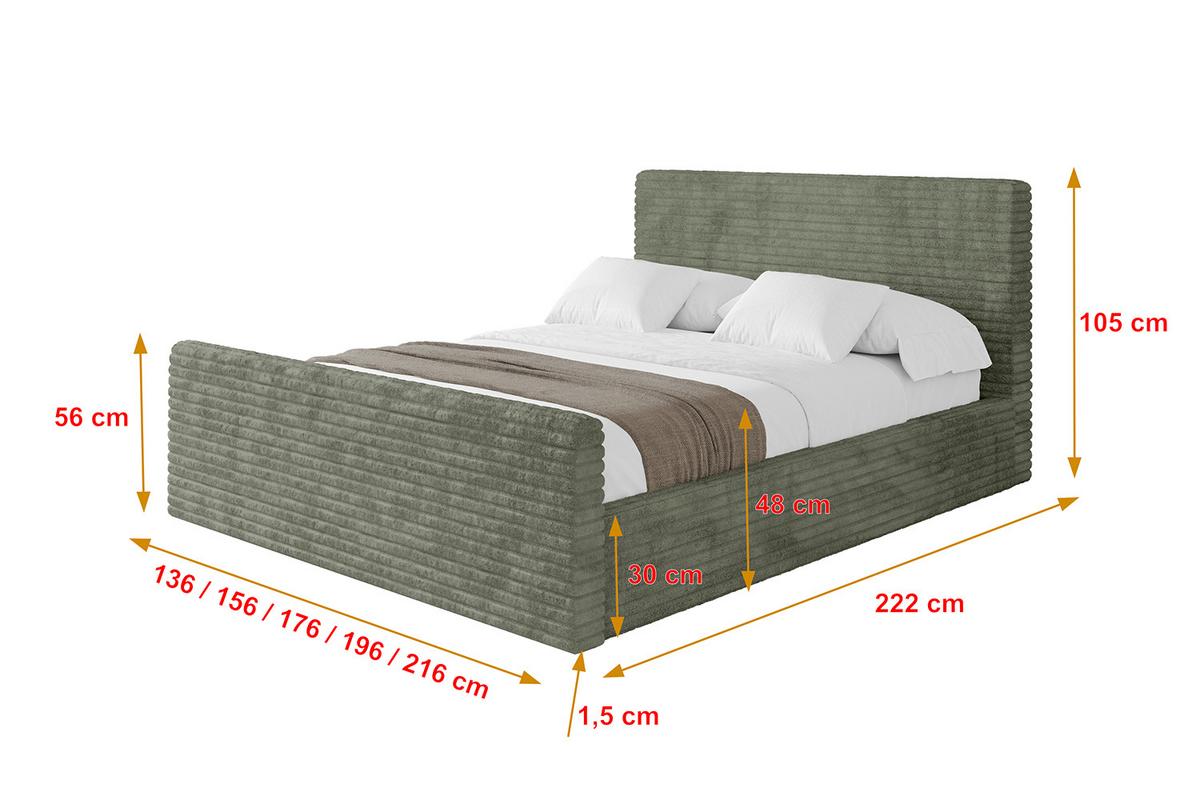 POLSTERBETT mit Bettkasten, Fußteil und Lattenrost, Boxbett ohne Matratze - ALOVA-Z 120x200 Olivgrün - Olivgrün, Holzwerkstoff/Textil (120/200cm) - ALTDECOR