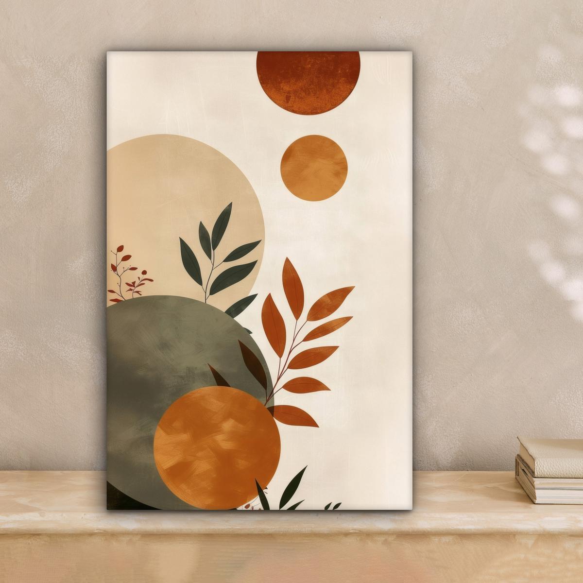 LEINWANDBILD Formen - Rund - Blätter - Beige Deko Wohnzimmer 20x30 cm - Rostfarben, Textil (20/30cm) - MuchoWow