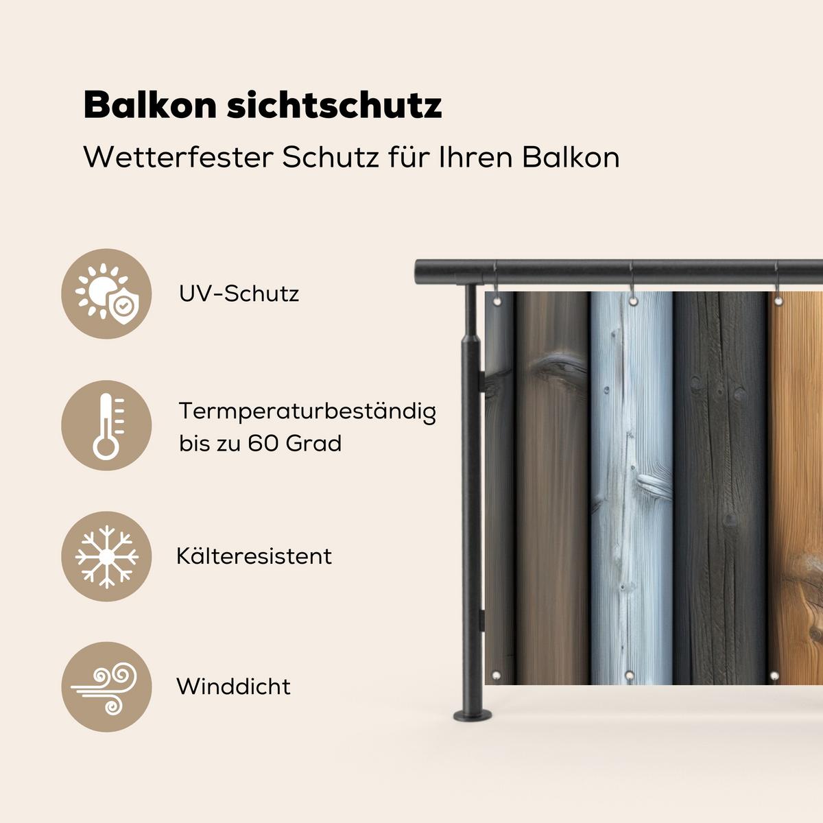 BALKON-SICHTSCHUTZ Holz - Dielen - Gemischt Balkon Deko 300x110 cm - Teakfarben, Kunststoff (300/110cm) - MuchoWow