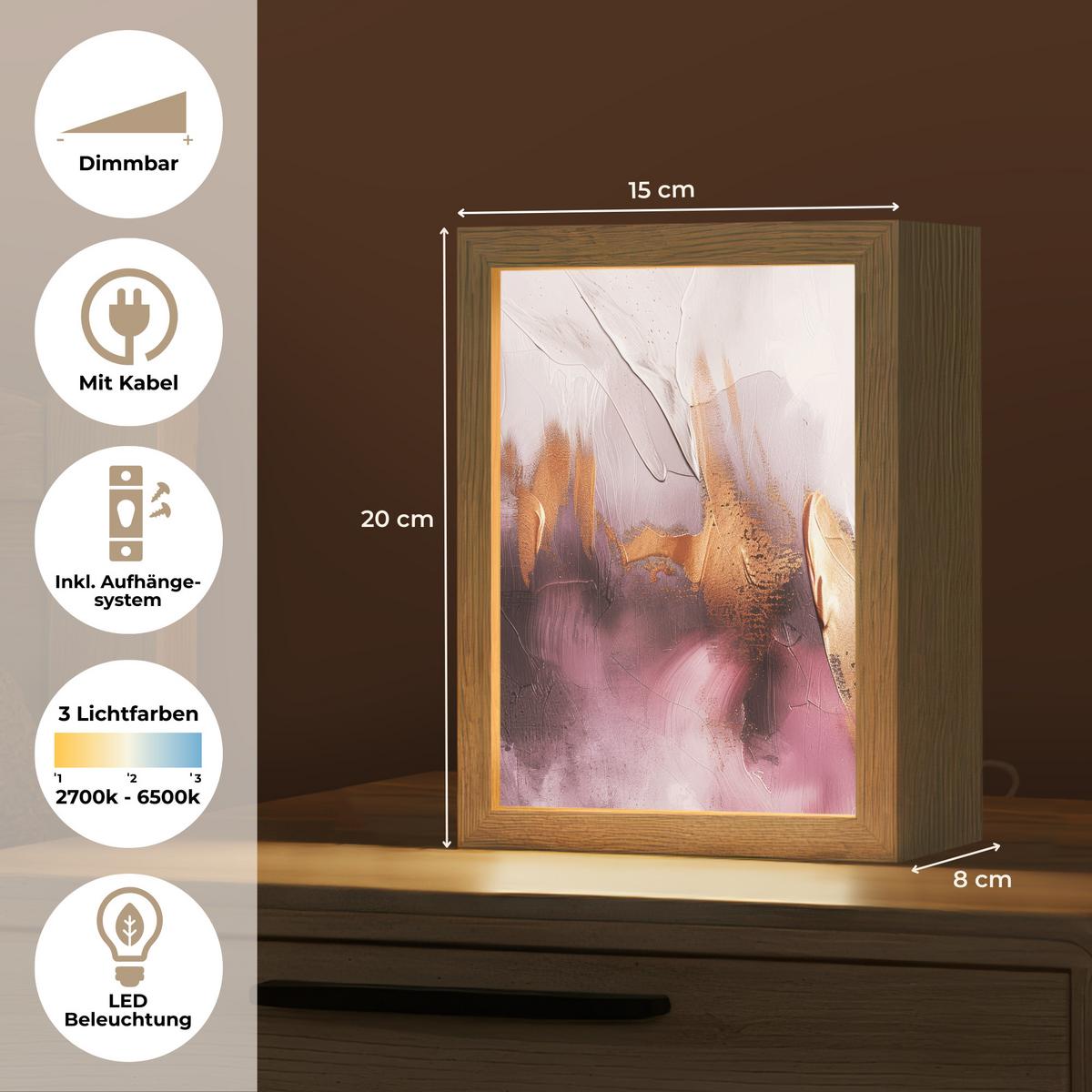 TISCHLEUCHTE Lila - Abstrakt - Farbe - Gold 15x20 cm - Baltimorefarben, Holzwerkstoff (8/15/20cm) - OnlyWow