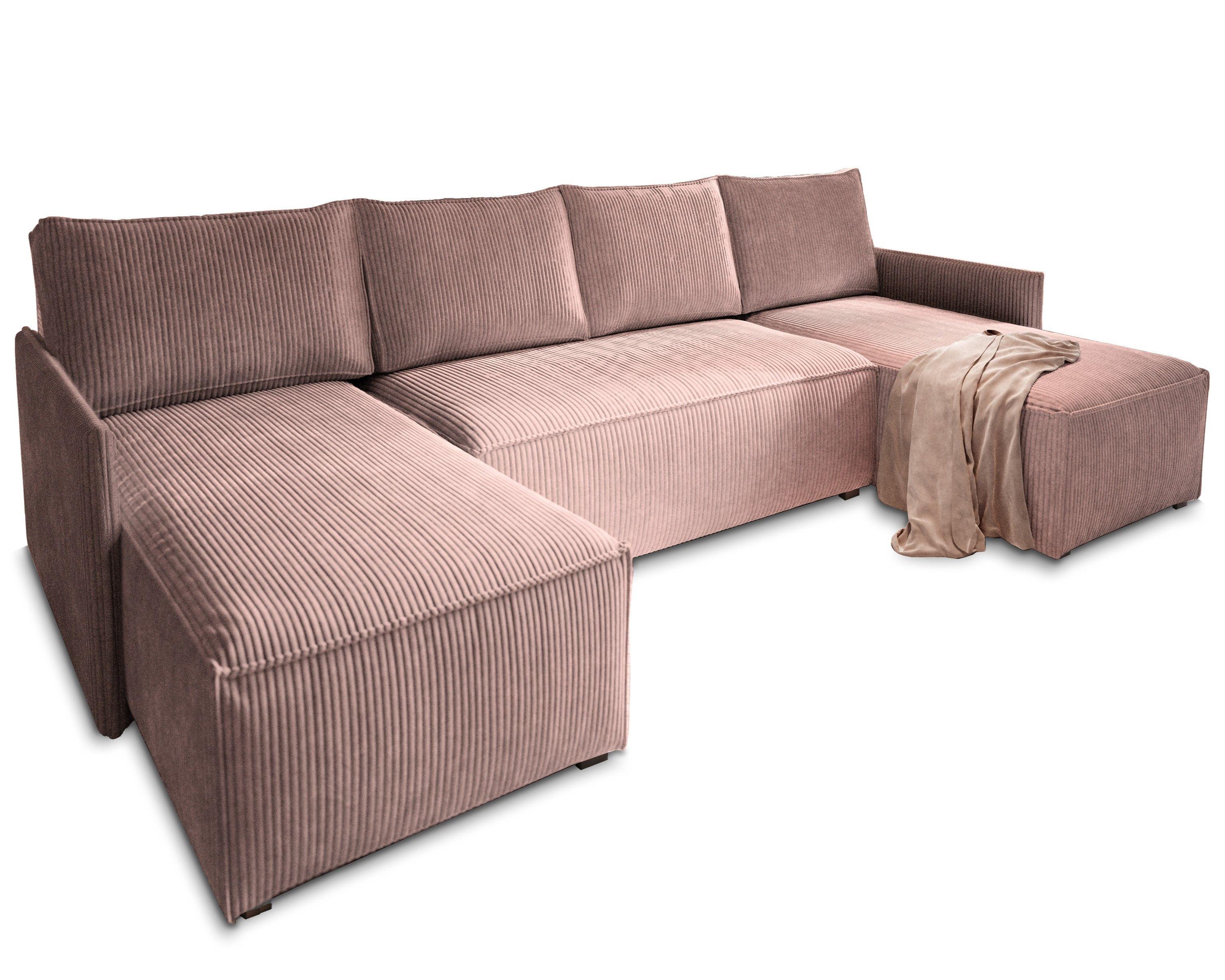 WOHNLANDSCHAFT TRES Lila Kordstoff mit Schlaffunktion - Lila/Grau, Holz/Kunststoff (271/85/140cm) - MASSENO
