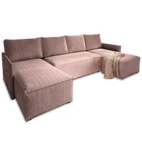 WOHNLANDSCHAFT TRES Lila Kordstoff mit Schlaffunktion - Lila/Grau, Holz/Kunststoff (271/85/140cm) - MASSENO