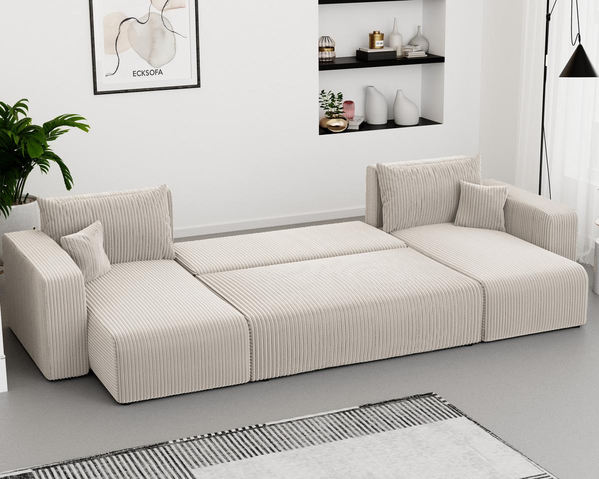 WOHNLANDSHAFT U-Form mit Schlaffunktion und Bettkasten, Beige - Beige, Holzwerkstoff/Textil (318/79/145cm) - Idohome