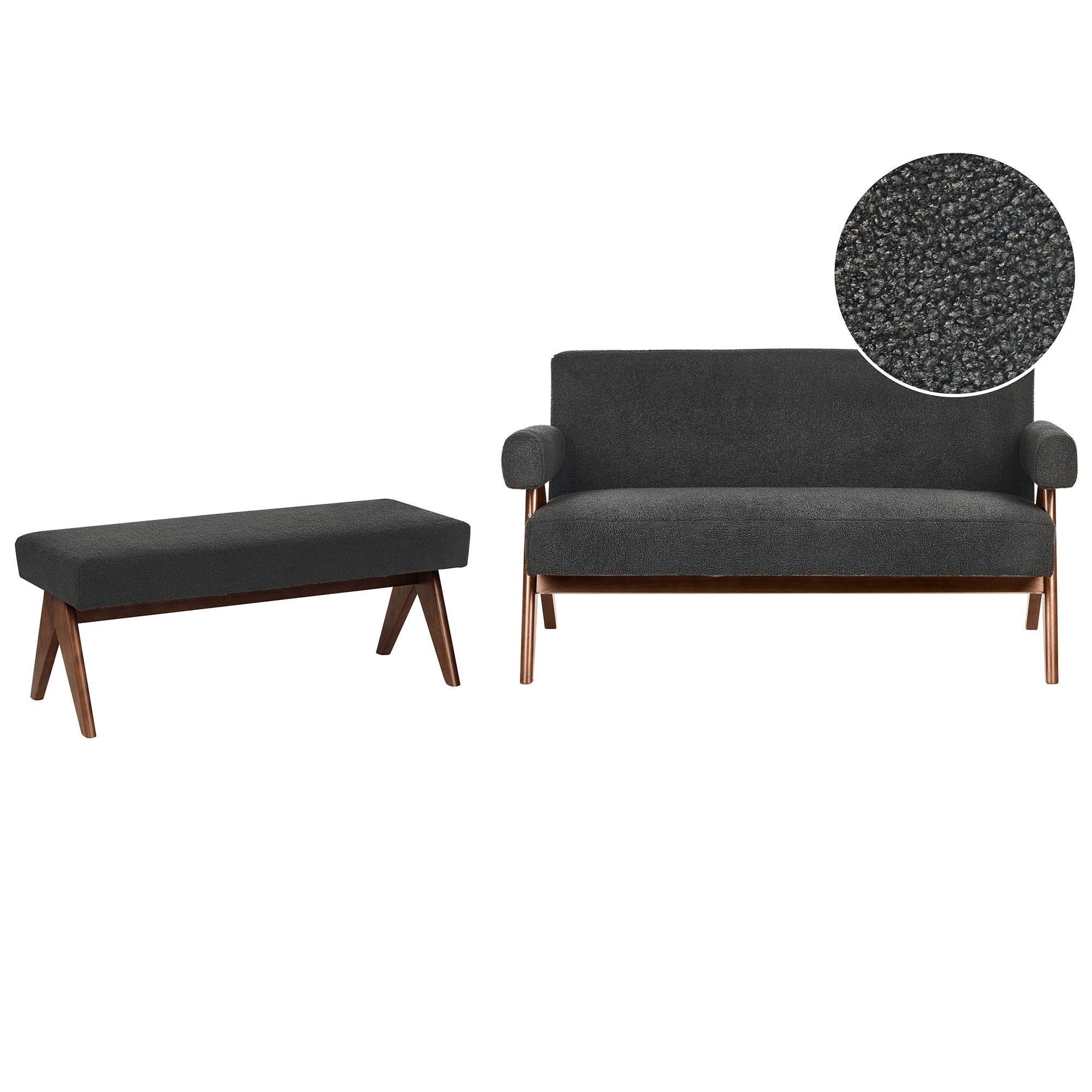 SOFA-SET Bouclé Schwarz/Dunkelbraun Tamre - Schwarz/Braun, Textil (148/79/78cm) - Beliani