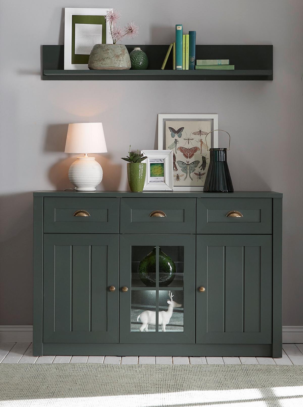 SIDEBOARD grün Landhaus 130 x 86 cm, Kommode mit viel Stauaum - Chromfarben/Schwarz, Glas/Holzwerkstoff (130/86/43cm) - Furn.Design