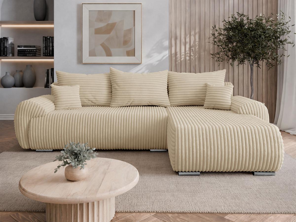 ECKSOFA Ubo L Cord, Seite: Rechts - Beige/Silberfarben, Holz/Kunststoff (282/187cm) - MIRJAN24