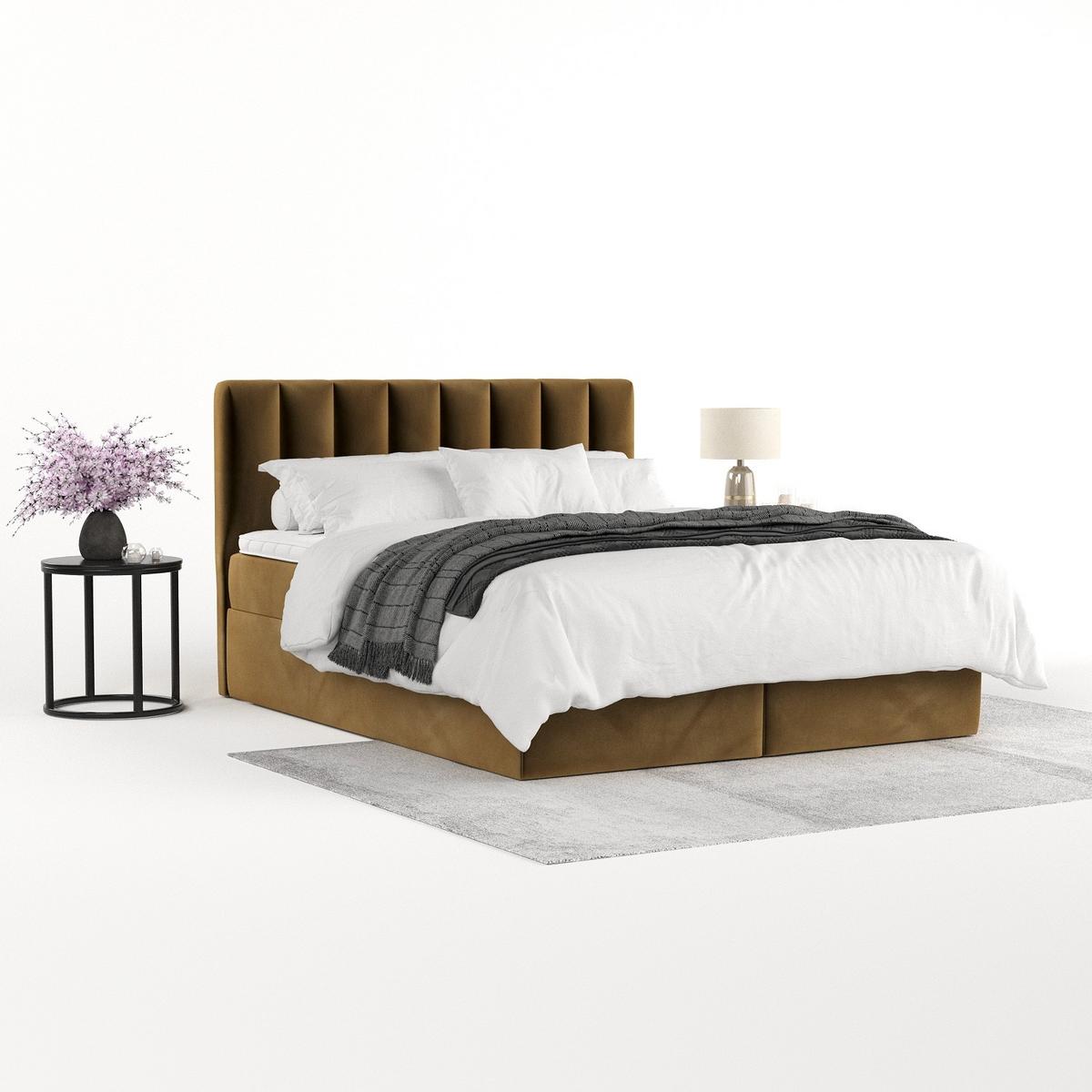 BOXBETT Lusso 140/200 cm Honiggelb im Kronos Stoff - Schwarz/Honig, Holz/Holzwerkstoff (140/200cm) - AltaBeds
