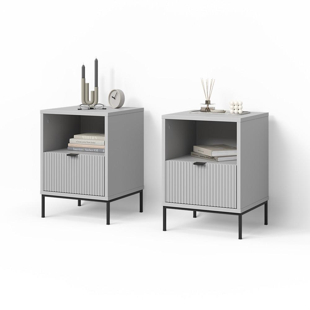 NACHTTISCH Aterno Grau 2er Set - Grau, Holzwerkstoff (40/55/38.1cm) - Livinity®