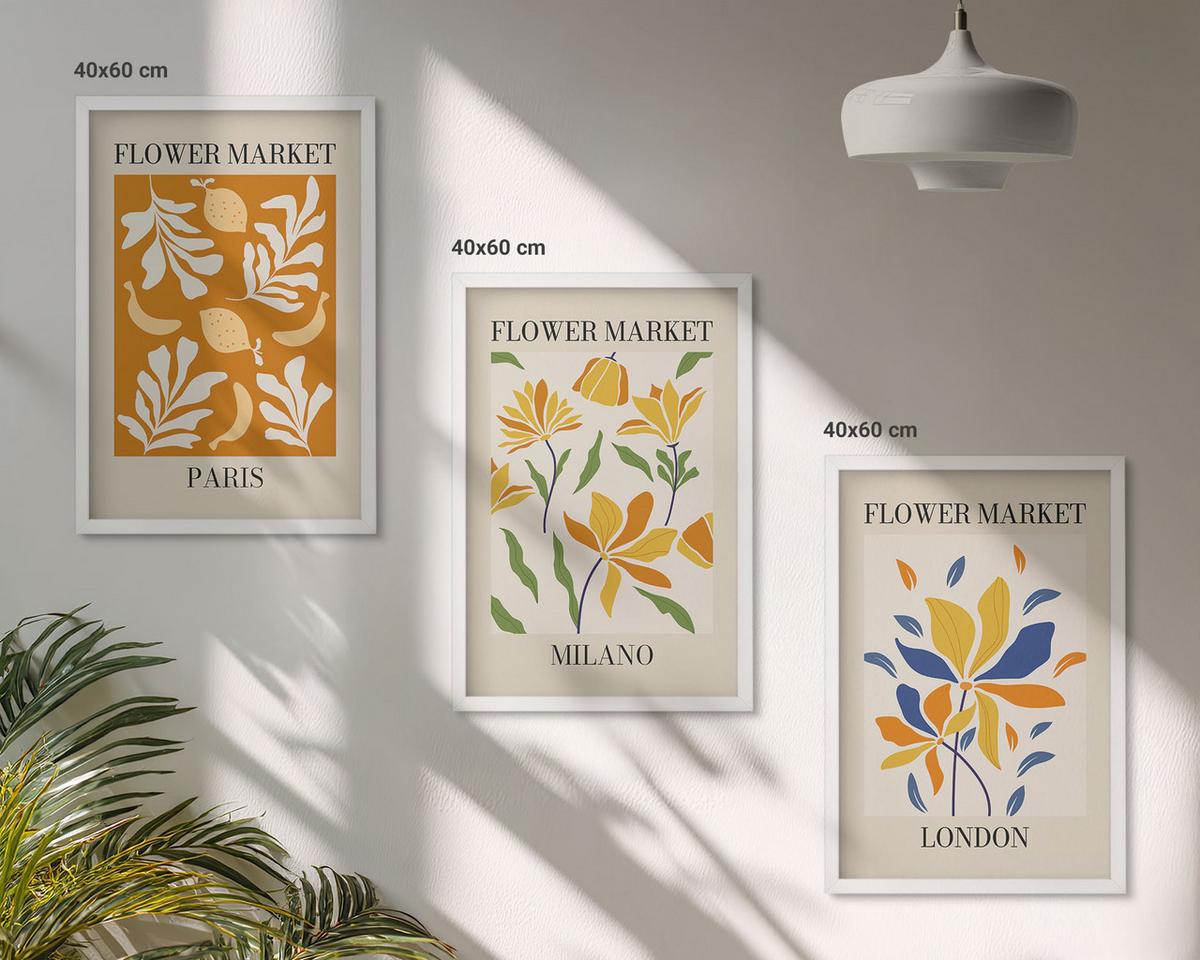 BILDER SET 3er Set - 40x60 cm Weißer Rahmen - Blumenposter Paris Mailand London - Weiß, Kunststoff (40/60cm) - TULUP