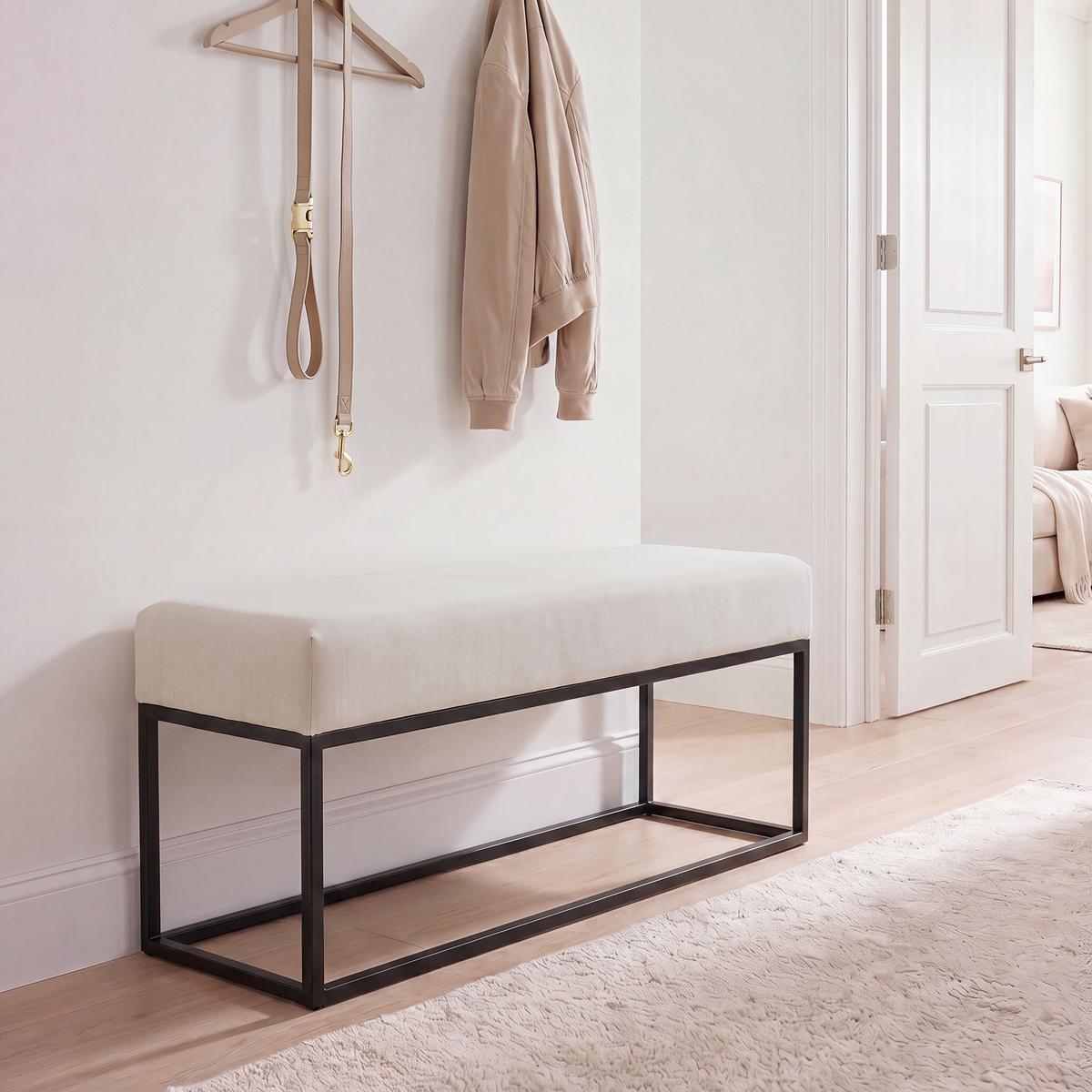 POLSTERBANK STELLA 100 cm Metallgestell, Schwarz / Beige - Beige, Textil/Metall (100/44/30cm) - Idohome