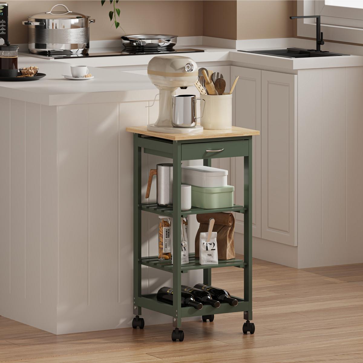 SERVIERWAGEN Biel - Grün, Holzwerkstoff (37/76/37cm) - [en.casa]