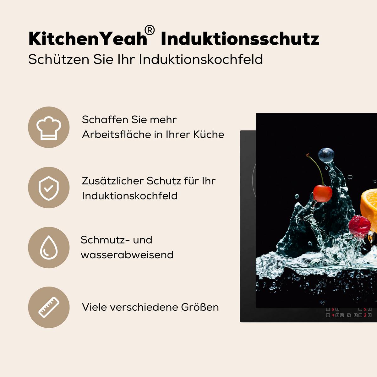 HERDABDECKPLATTE Wasser - Obst - Orange - Erdbeere - Kirsche - Schwarz Herdabdeckung Induktionsfeld 70x52 cm - Orange, Kunststoff (70/52/0.2cm) - MuchoWow