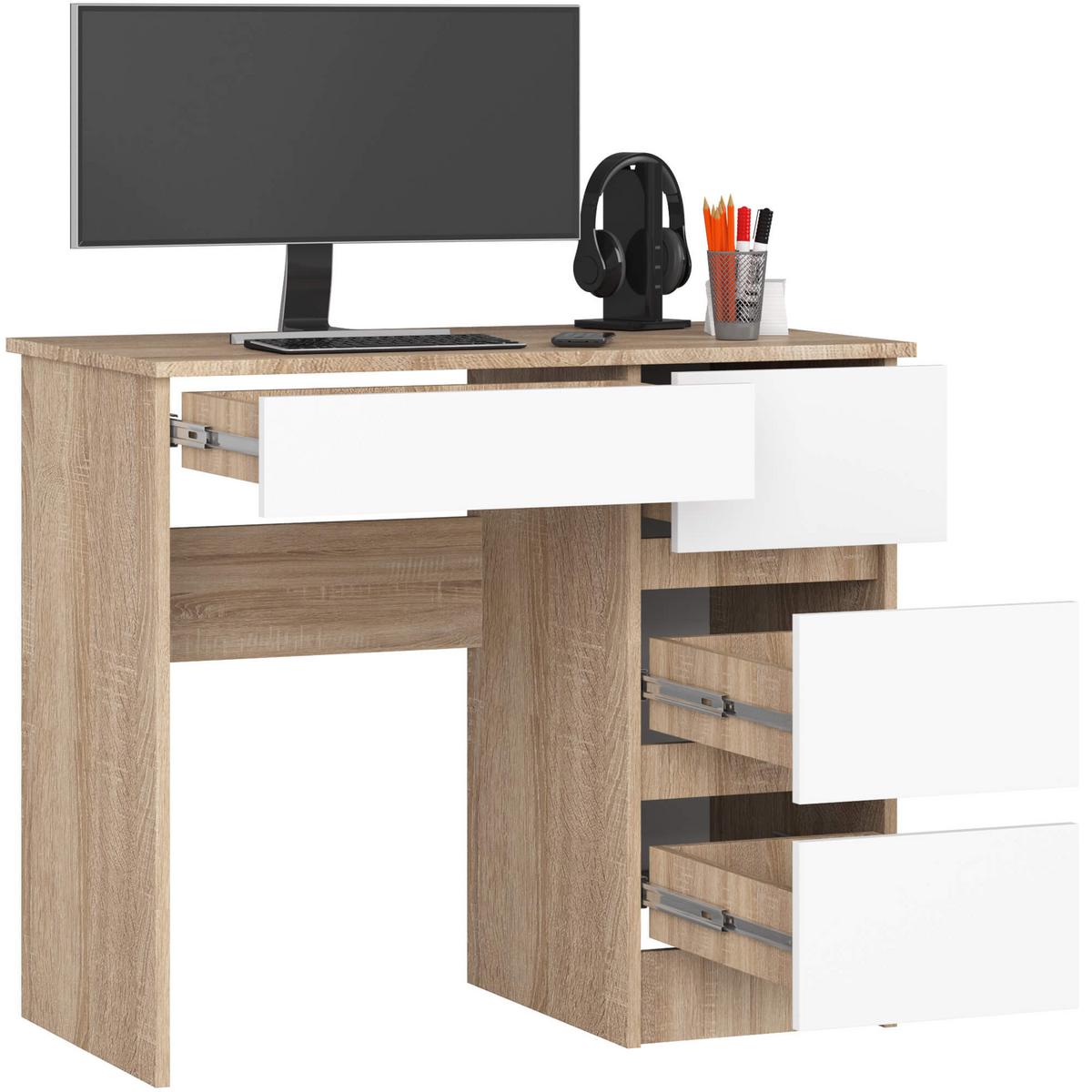 SCHREIBTISCH Eiche Sonoma, Weiß 77/90/50 - Weiß, Holzwerkstoff (124/52/77cm) - RAUMHIRSCH FURNITURE