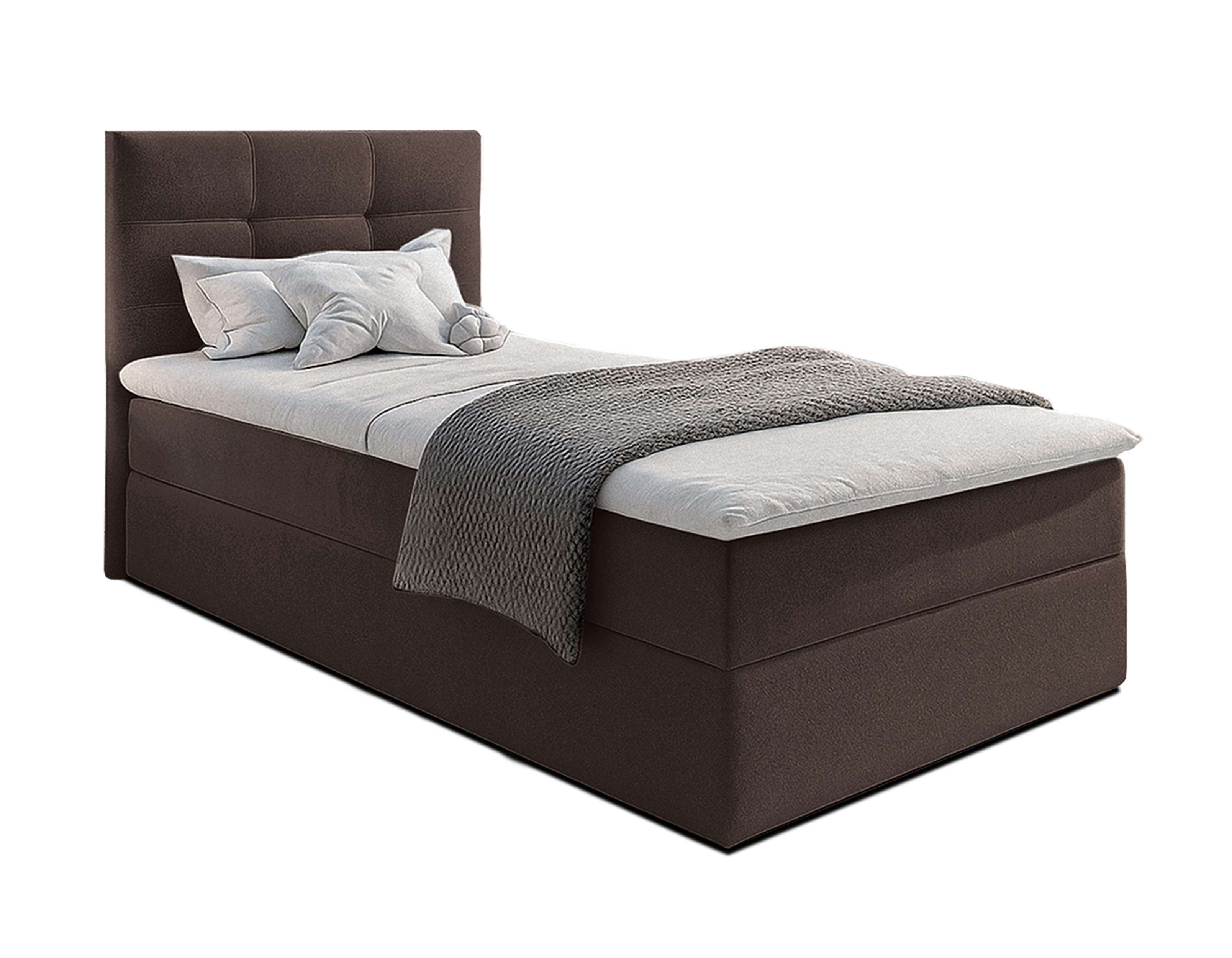 BOXBETT GECETENI 120x200 cm mit Bettkasten und Matratze - Braun + TOPPER - Schwarz/Braun, Holz/Holzwerkstoff (120/200cm) - AX Living