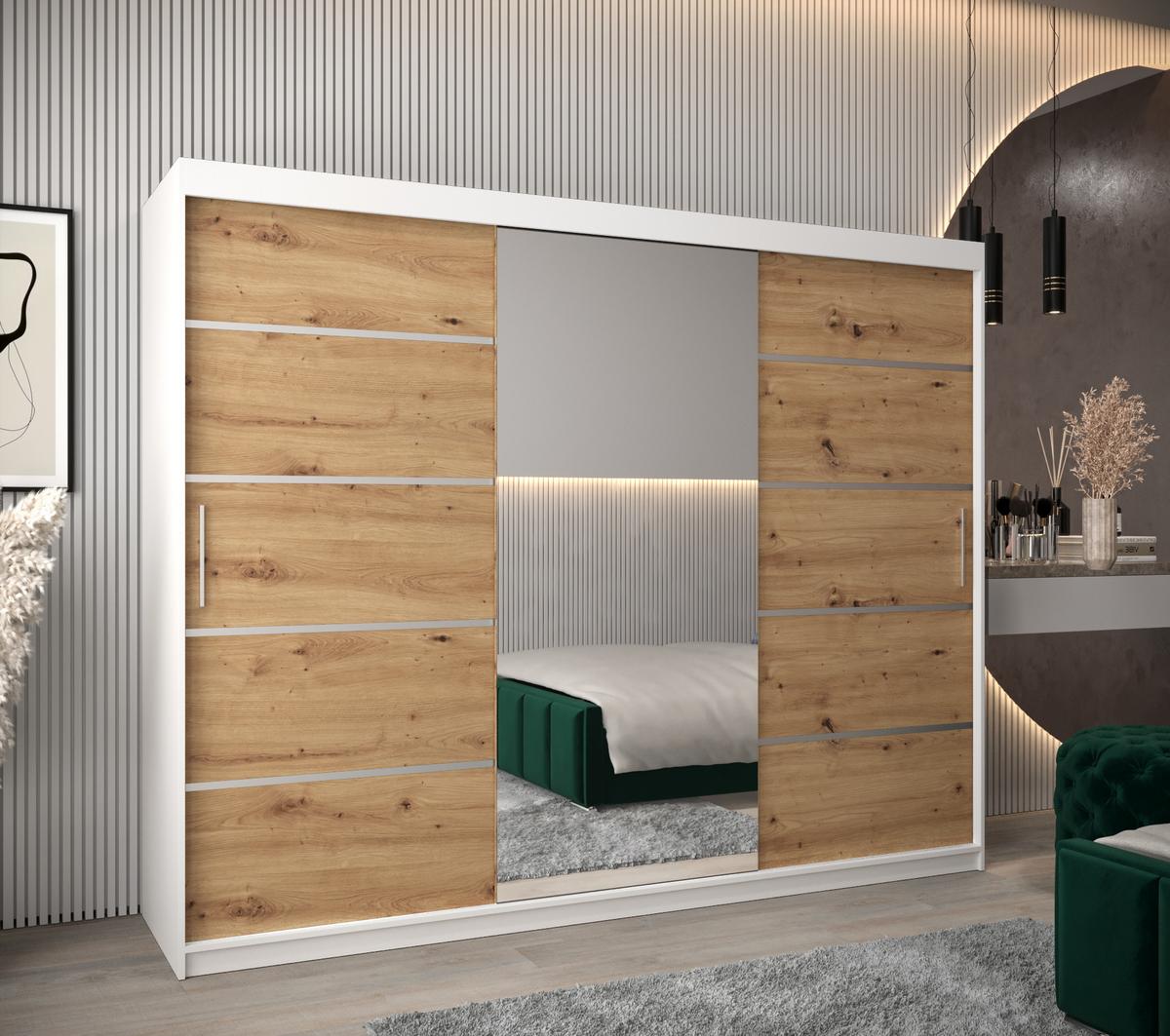 SCHWEBETÜRENSCHRANK 200/250/62 3-türig - Silberfarben/Eiche Artisan, Holz/Kunststoff (250/200/62cm) - MÖBEL KRYSPOL