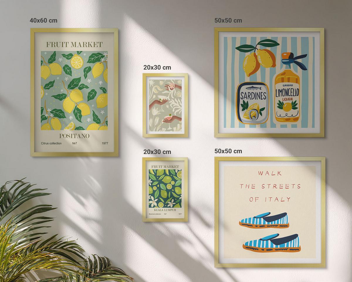 BILDER SET 5er Set - 50x50 cm & 20x30 cm & 40x60 cm Goldrahmen - Zitrusfrüchte der italienischen Tropen - Goldfarben, Kunststoff (40/60cm) - TULUP