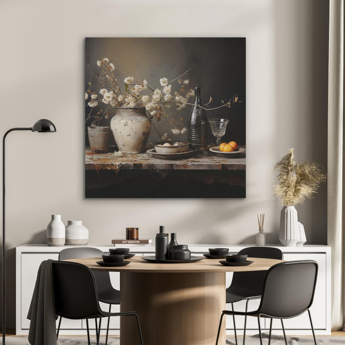 AKUSTIKBILD Stilleben - Blumen - Blumenstrauß - Vase - Wein Akustikpaneele 90x90 cm - Schwarz, Kunststoff (90/90/0.9cm) - MuchoWow