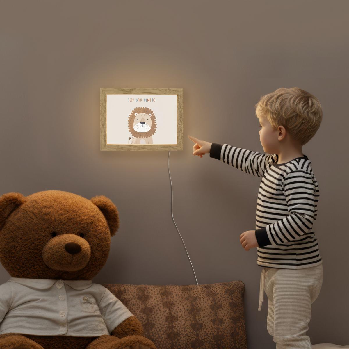 NACHTTISCHLAMPE Löwe - Beige - Tier - Mutig - Zitat 20x15 cm - Beige, Holzwerkstoff (8/20/15cm) - OnlyWow