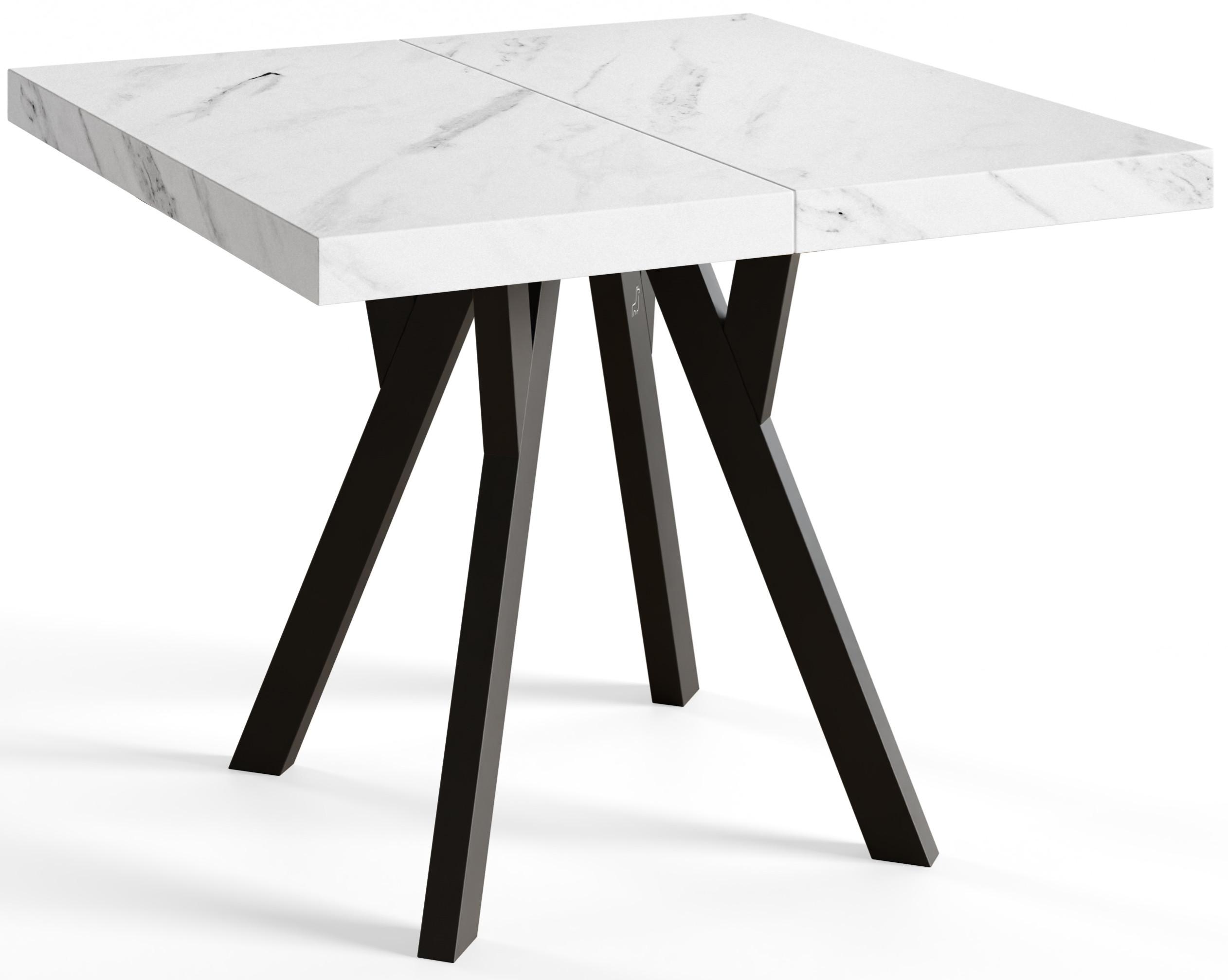 QUADRATISCHER Esstisch ausziehbar – Moderner Wohnzimmertisch und Küchentisch – Tisch mit Holzbeinen, Durchmesser 110 cm - 210 cm - Farbe Marmur - Hellgrau/Schwarz, Holzwerkstoff (110/110/77cm) - Alpi-Möbel