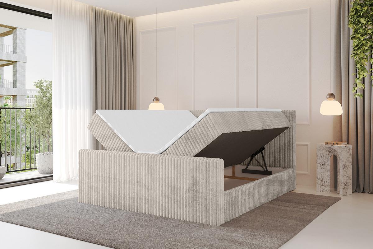 BOXBETT mit Matratze H4 und Lattenrost - TOLO-Z - 180x200 Cord - Creme - Creme, Holzwerkstoff (180/200cm) - ALTDECOR