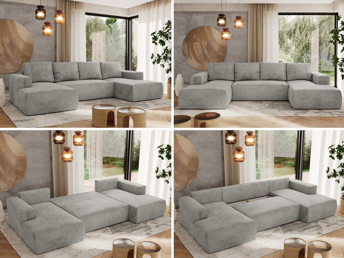 WOHNLANDSCHAFT TRENTINO U Hellgrau Velvet - Hellgrau/Schwarz, Kunststoff/Textil (334/91/163cm) - MKS