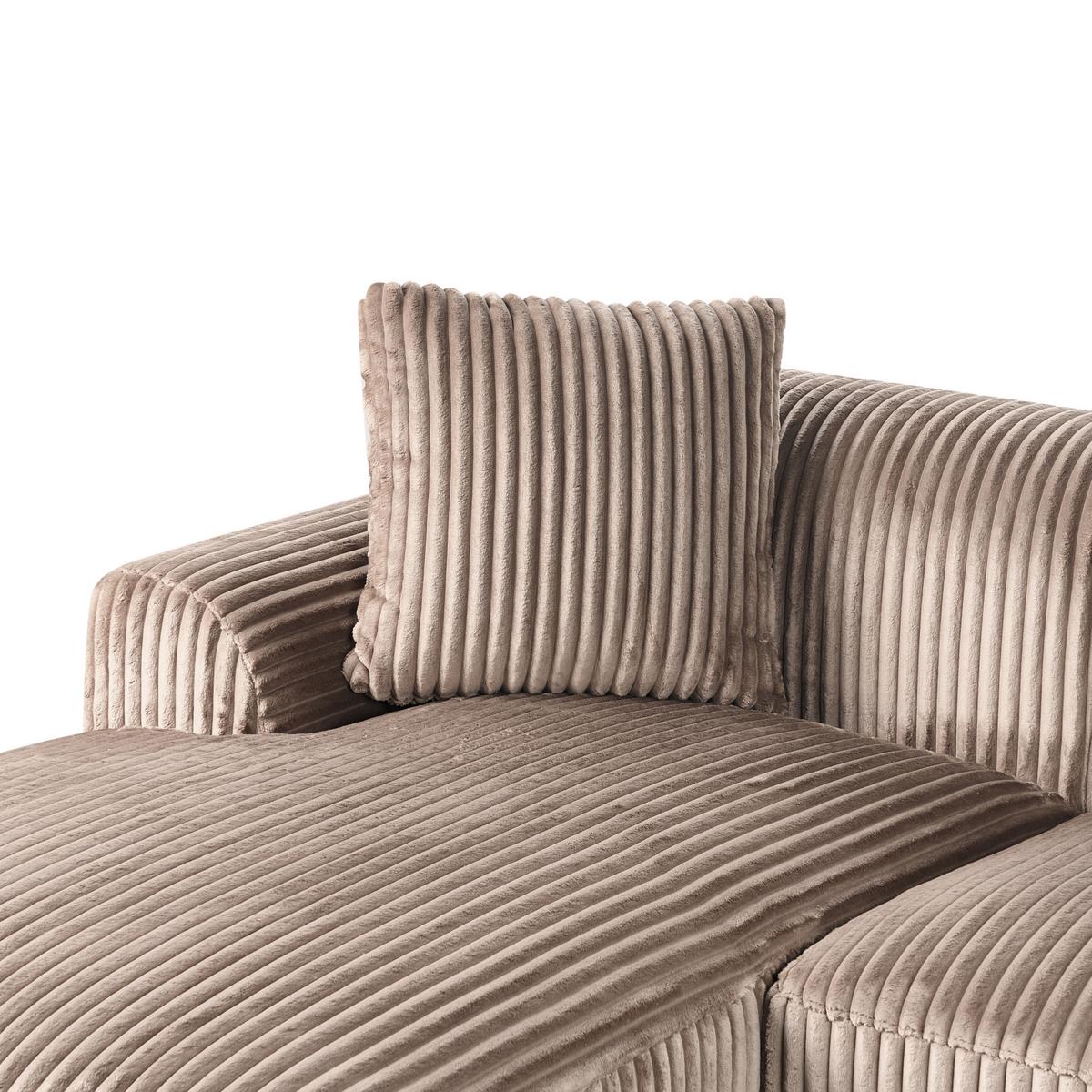 ECKSOFA Cord Hellbraun rechtsseitig Stenum - Hellbraun/Messingfarben, Textil (242/168cm) - Beliani