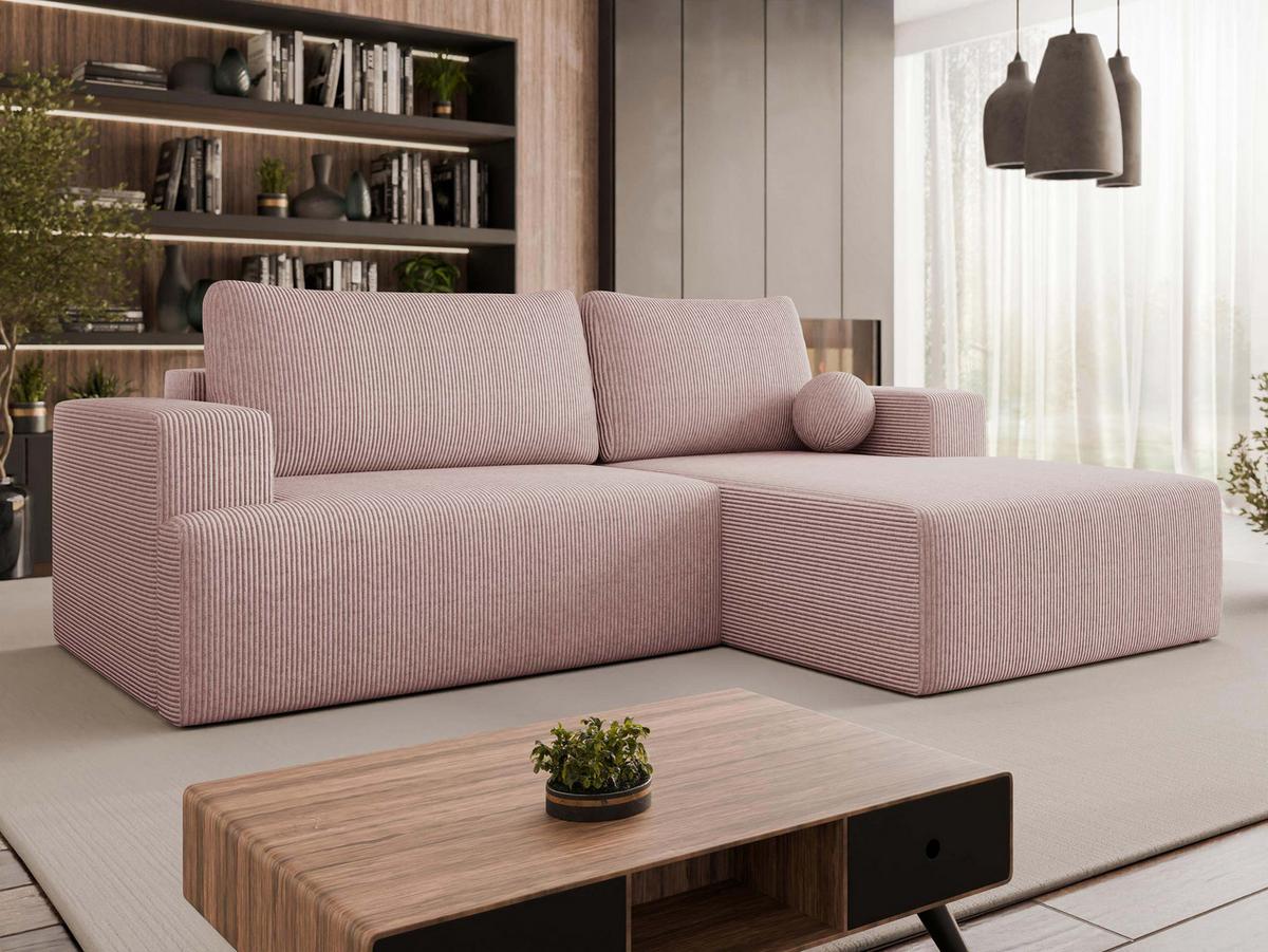 ECKSOFA Mivo Cord, Seite: Rechts - Schwarz/Rosa, Holz/Kunststoff (163/266cm) - MIRJAN24