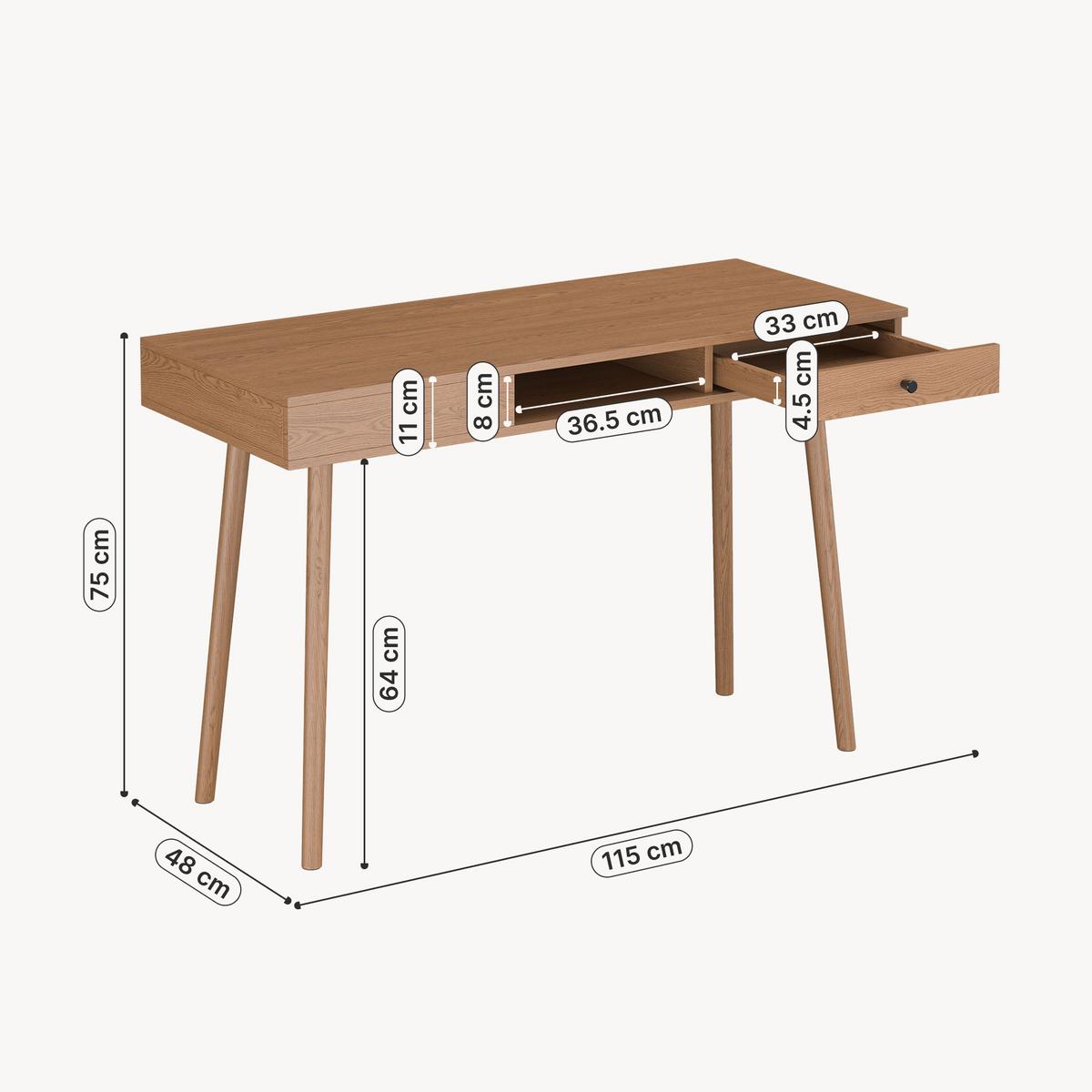 SCHREIBTISCH Habo - Dunkelbraun, Holzwerkstoff/Metall (48/115/75cm) - [en.casa]
