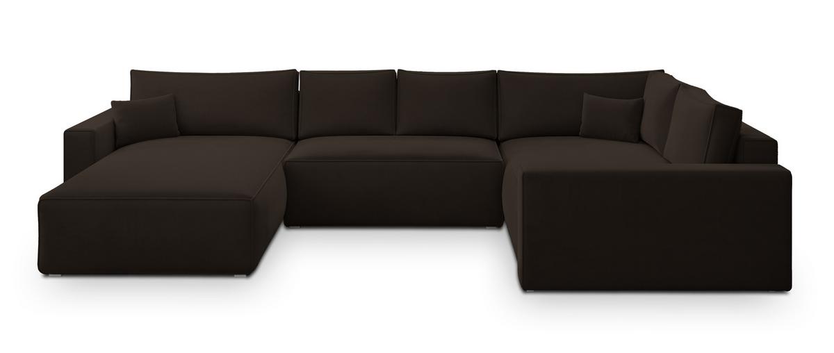 WOHNLANDSCHAFT VELAMI R-S Braun Velours-Stoff mit Schlaffunktion - Braun, Holz (365/83/194cm) - MASSENO