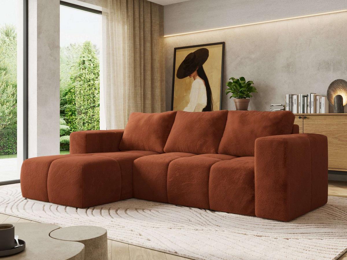 ECKSOFA MONIVA Orange Plüsch - Links - Schwarz/Orange, Kunststoff/Textil (164/266cm) - MKS