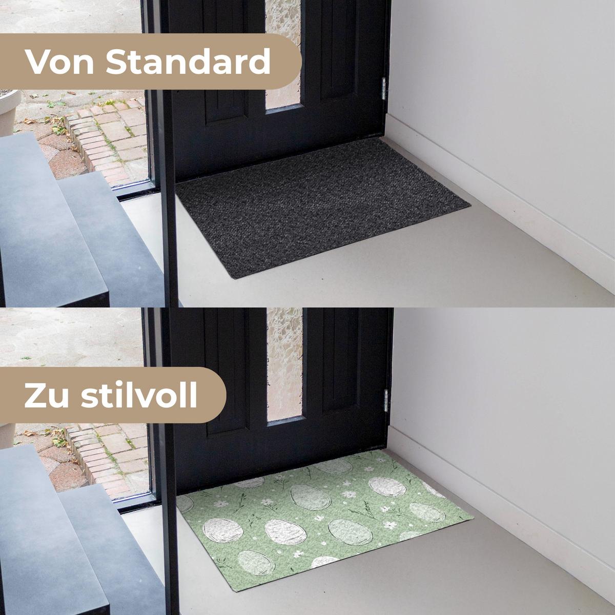 FUSSMATTE Grün - Eier - Muster Schmutzmatte 90x60 cm - Waldgrün, Kunststoff (60/90cm) - MuchoWow