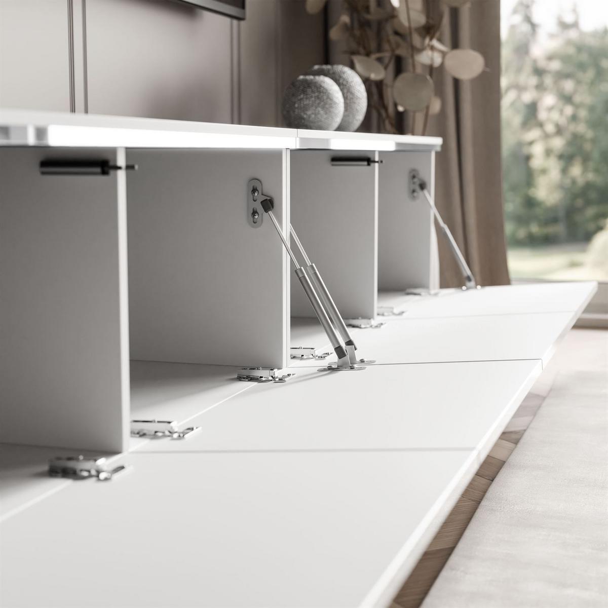 TV-RACK CELINE GLOSS SILVER 200 cm mit LED-Beleuchtung (hängend) - Weiß, Holzwerkstoff (200/48/40cm) - Lookway