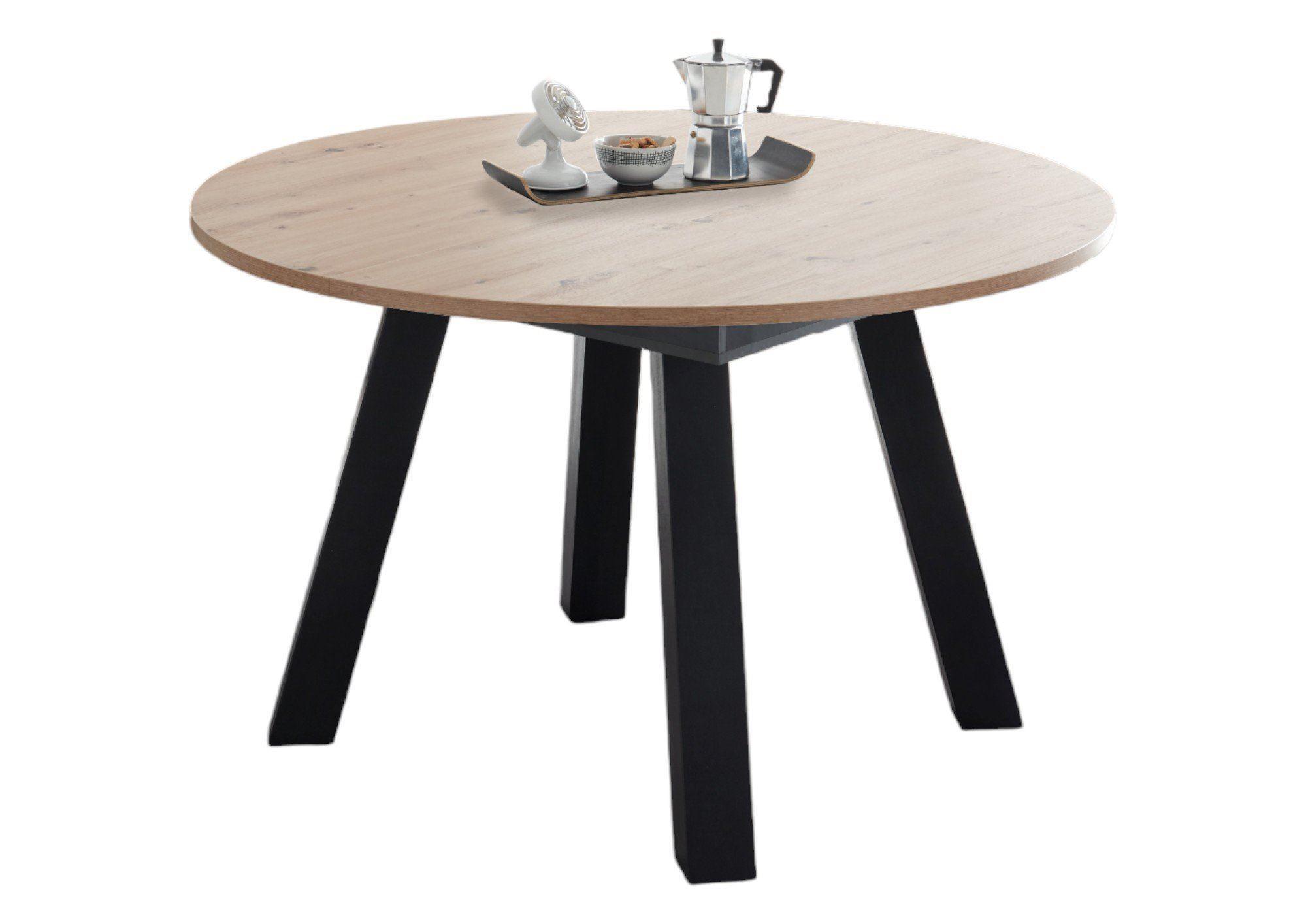 ESSTISCH Rund ausziehbar Edda 3 110 x 110 x 78 Schwarzstahl/Asteiche - Eiche Artisan/Grau, Holz (110/110/78cm) - 58aufmkessel