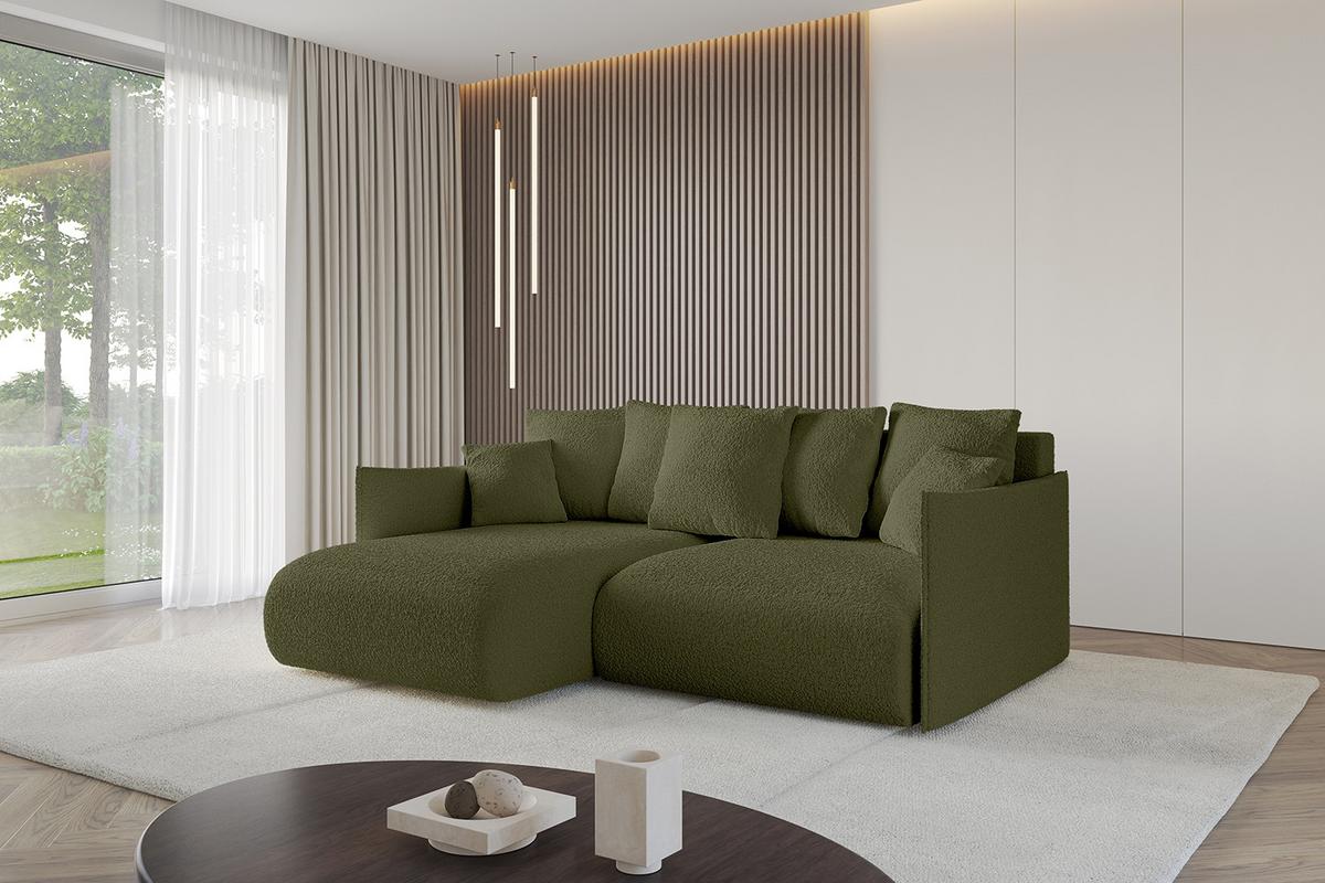 ECKSOFA Ottomane links ONESK-L 216x177x72 Grün Bouclé - Olivgrün/Grün, Holzwerkstoff/Kunststoff (216/177cm) - ALTDECOR