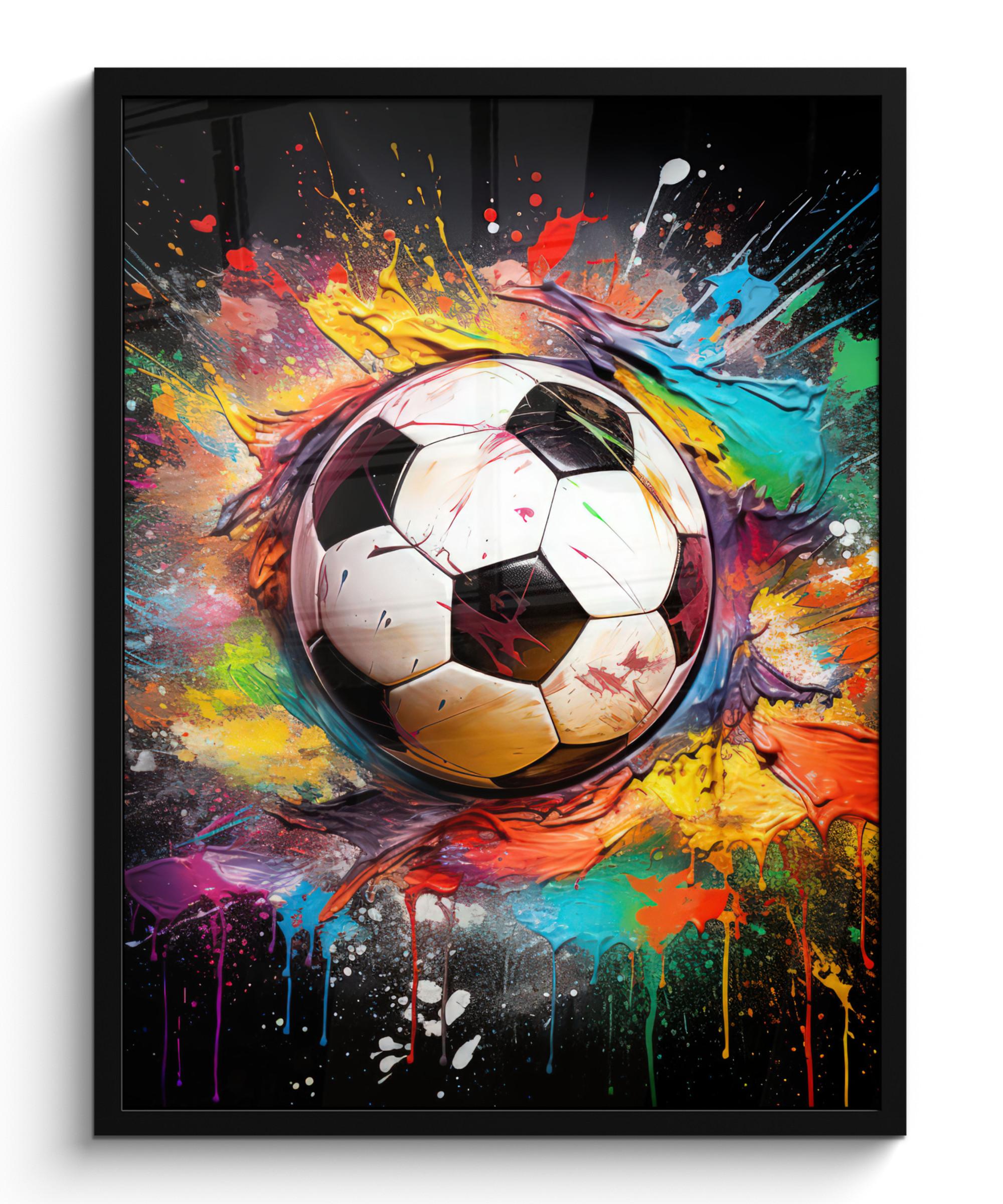 POSTER MIT RAHMEN Fußball - Farbe - Farben - Schwarz - Weiß Posterleiste 60x80 cm - Weiß, Papier (60/80cm) - MuchoWow