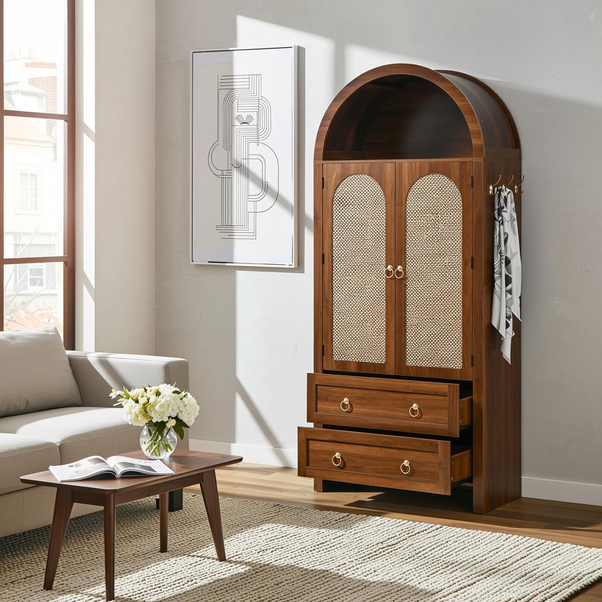 SIDEBOARD rattan bogen walnuss 180cm vintage - Walnussfarben, Holzwerkstoff (80/180/40cm) - Urban Meuble