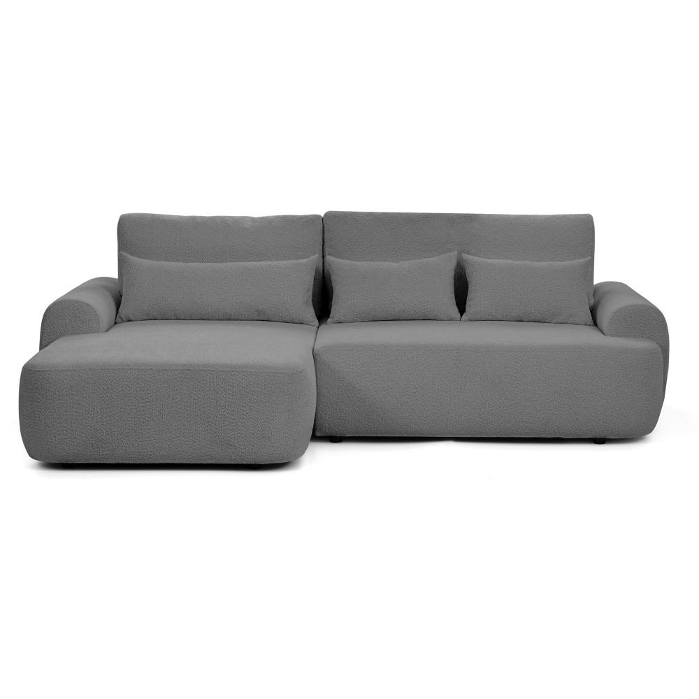 ECKSCHLAFSOFA Oliver im Bouclé-Gewebe, Grau, links - Schwarz/Grau, Textil (266/160cm) - Beautysofa
