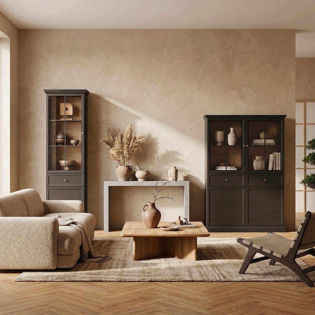 GESCHIRRSCHRANK Toja Anthrazitfarbenes Holz - Braun, Holzwerkstoff (114.4/161.4/39.5cm) - Petits-meubles